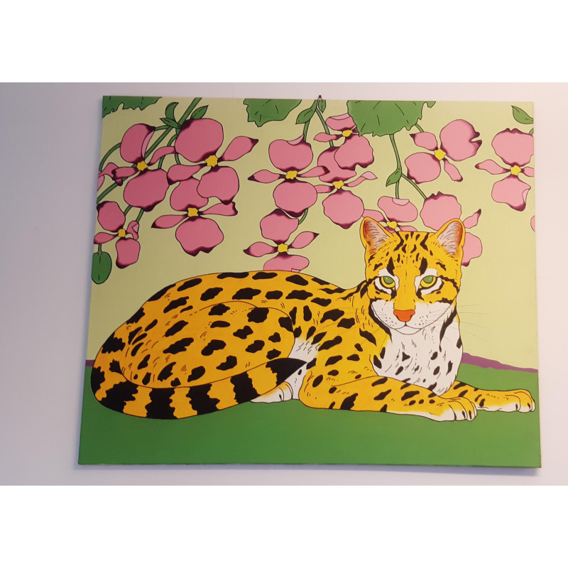 QUADRO CON LEOPARDO SU SFONDO DI FIORI